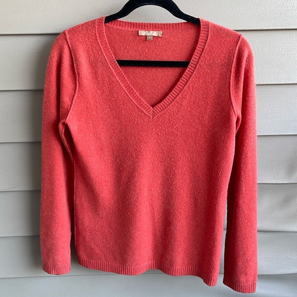 Kier+J  100% Cashmere Orange Pullover V-neck Sweater Size SMALL‎
